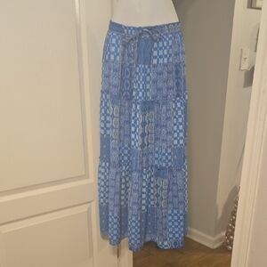 Blue Patchwork Maxi Skirt